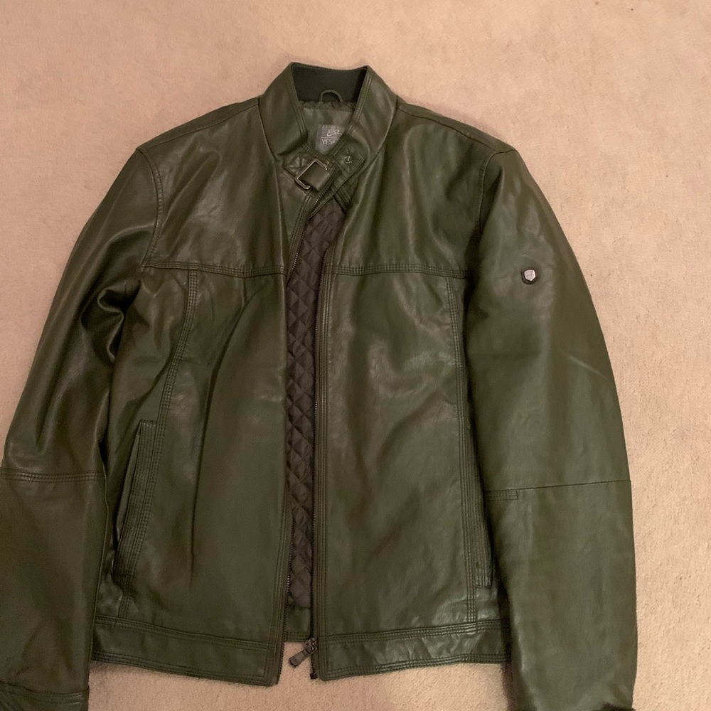 Men's Olive Green Leather Jacket - Classic Biker Style
